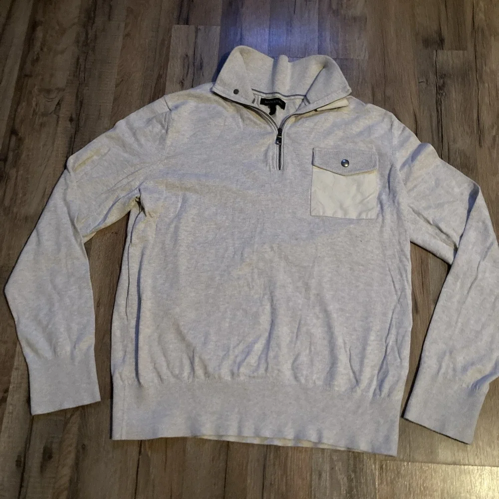 Banana Republic Mens 1/4 Zip Long Sleeve Knit Sweatshirt Beige Size L Preppy